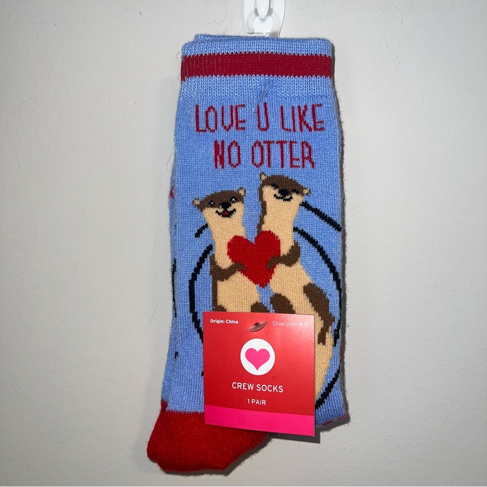 Target Valentine Love U Like No Otter Crew Socks - Blue and Red